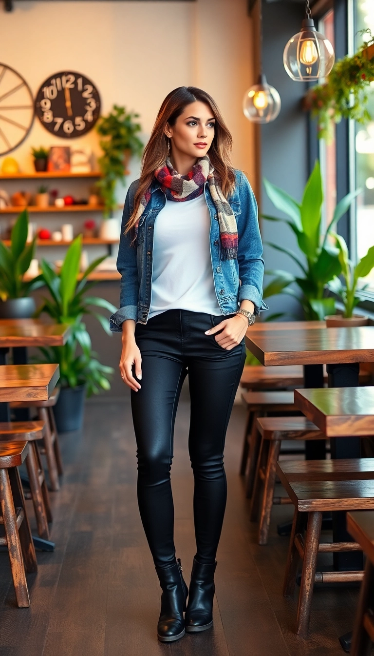 21 Casual Winter Leggings Outfits to Keep You Warm and Fabulous on Chill Days! - 8. Chic and Casual with a Denim Jacket