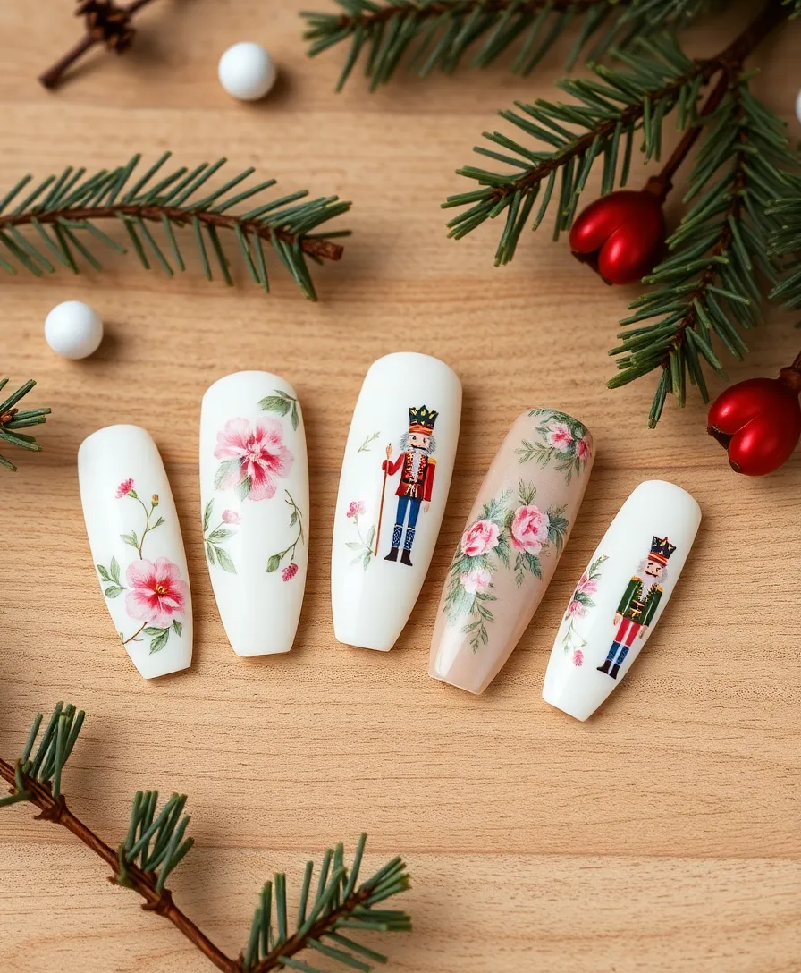 18 Jaw-Dropping Nutcracker Nails Ideas You Need to Try This Winter (You Won't Believe #7!) - 11. Nutcracker and Winter Florals