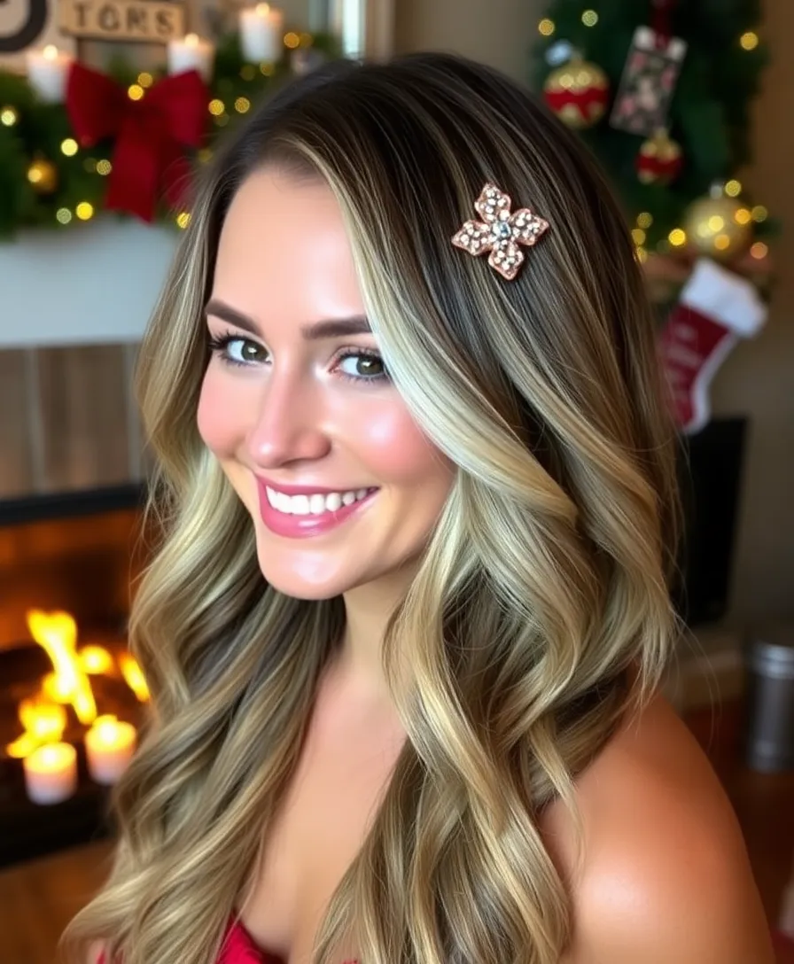 18 Quick and Easy Holiday Hairstyles Perfect for Last-Minute Parties! - 15. Beachy Waves with Holiday Clips