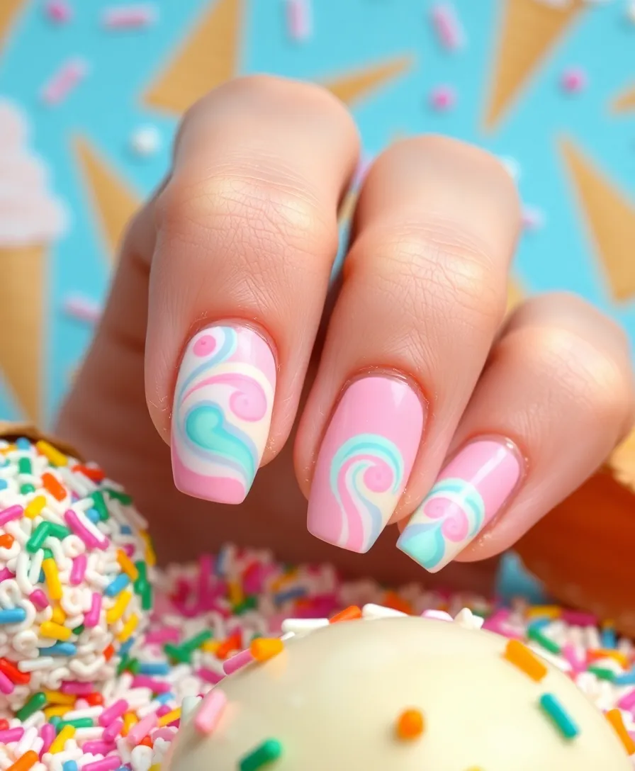 16 DIY January Nail Ideas That Are So Easy, You'll Want to Try Them All! - 14. Ice Cream Swirl