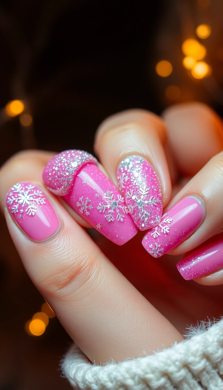 21 DIY Pink Winter Nails That Are So Easy, You'll Want to Try Them All (Don't Miss #8!) - 21. Winter Wonderland Glitter