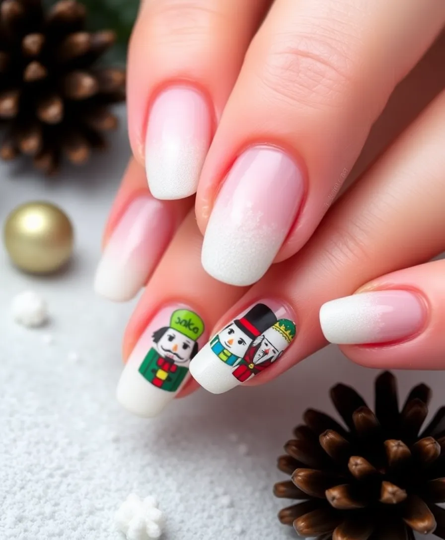 18 Jaw-Dropping Nutcracker Nails Ideas You Need to Try This Winter (You Won't Believe #7!) - 4. Frosted Tips with Nutcracker Faces