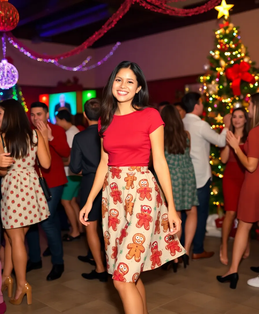 11 Gingerbread-Inspired Outfits That Will Spice Up Your Holiday Celebrations! - 4. Festive Gingerbread Print Skirt