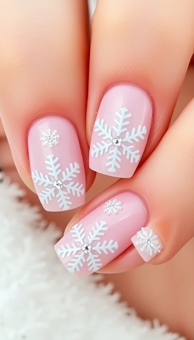 15 Festive Pink Christmas Nails You Need to Try This Holiday Season! - 3. Snowflake Elegance