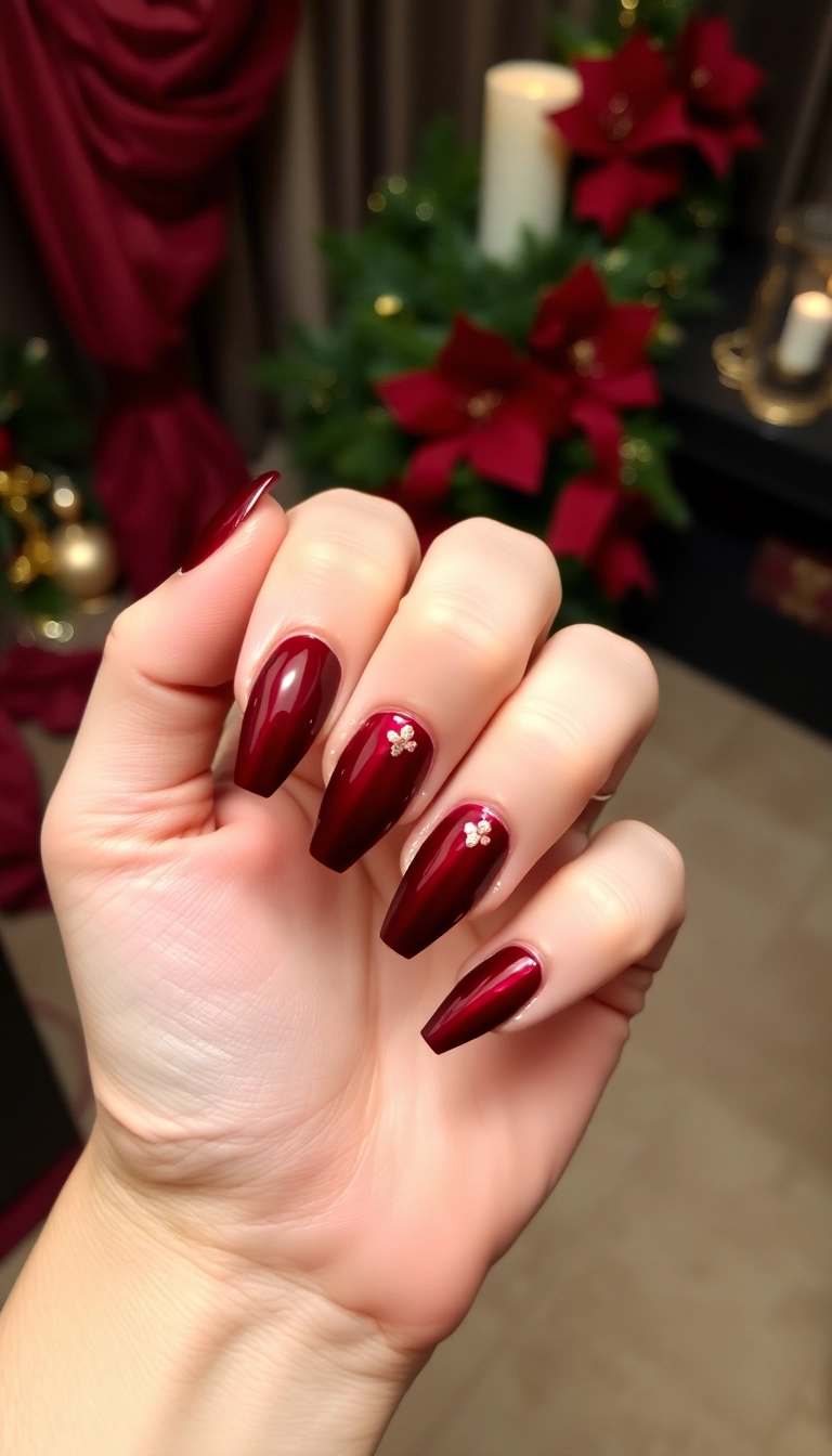 25 Stunning Christmas Dip Nail Ideas That'll Make You the Star of Every Holiday Party! - 18. Glamorous Burgundy and Rose Gold