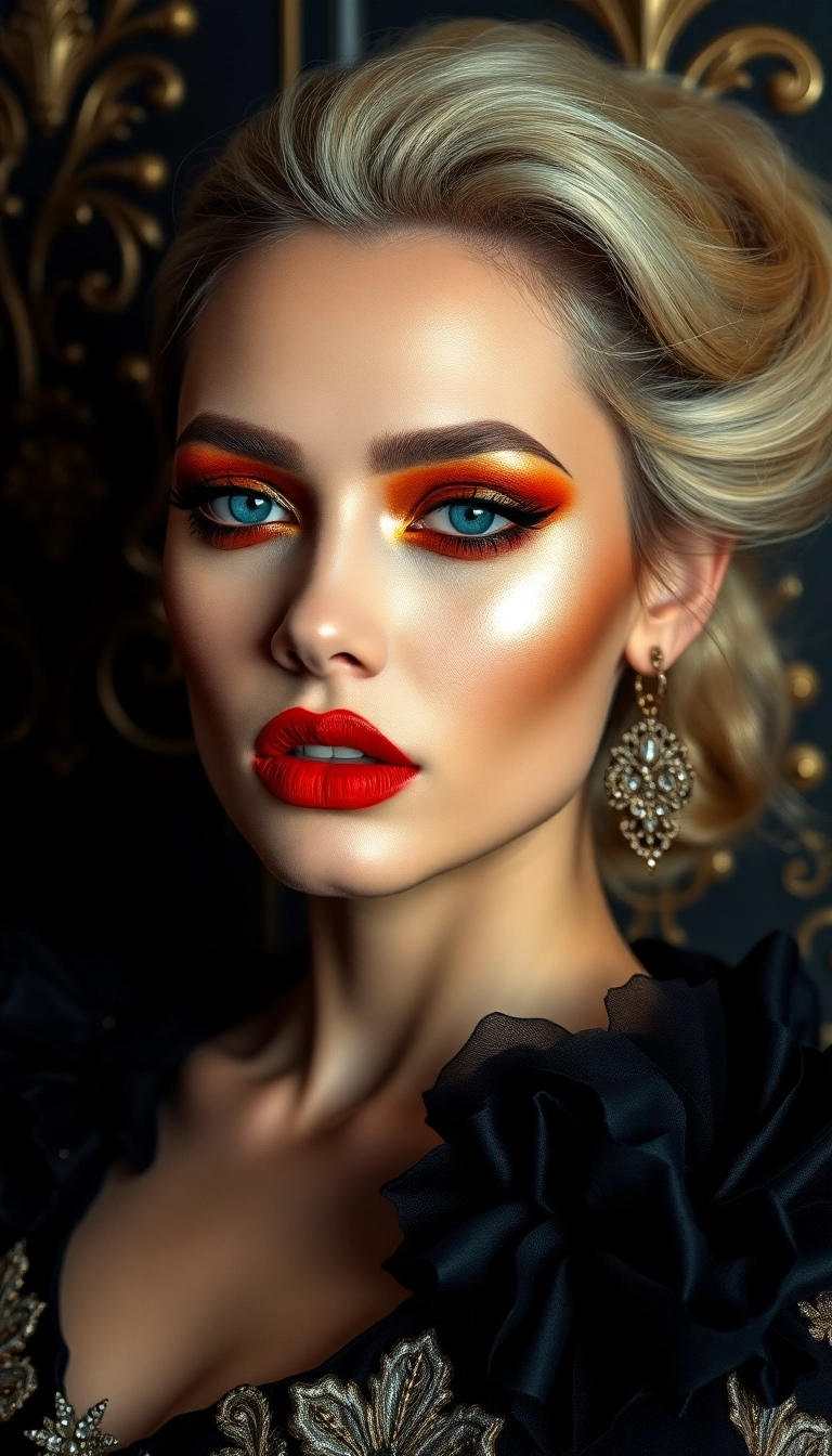 8 Elegant Rococo Makeup Ideas for Your Next Themed Event (You’ll Be the Star of the Show!) - 2. Bold & Dramatic: Deep Reds and Gold