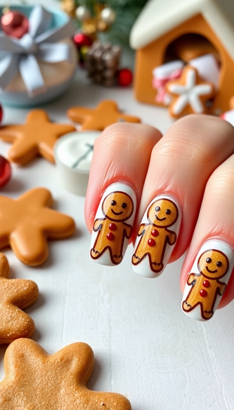 25 Stunning Christmas Dip Nail Ideas That'll Make You the Star of Every Holiday Party! - 15. Cheerful Gingerbread Men