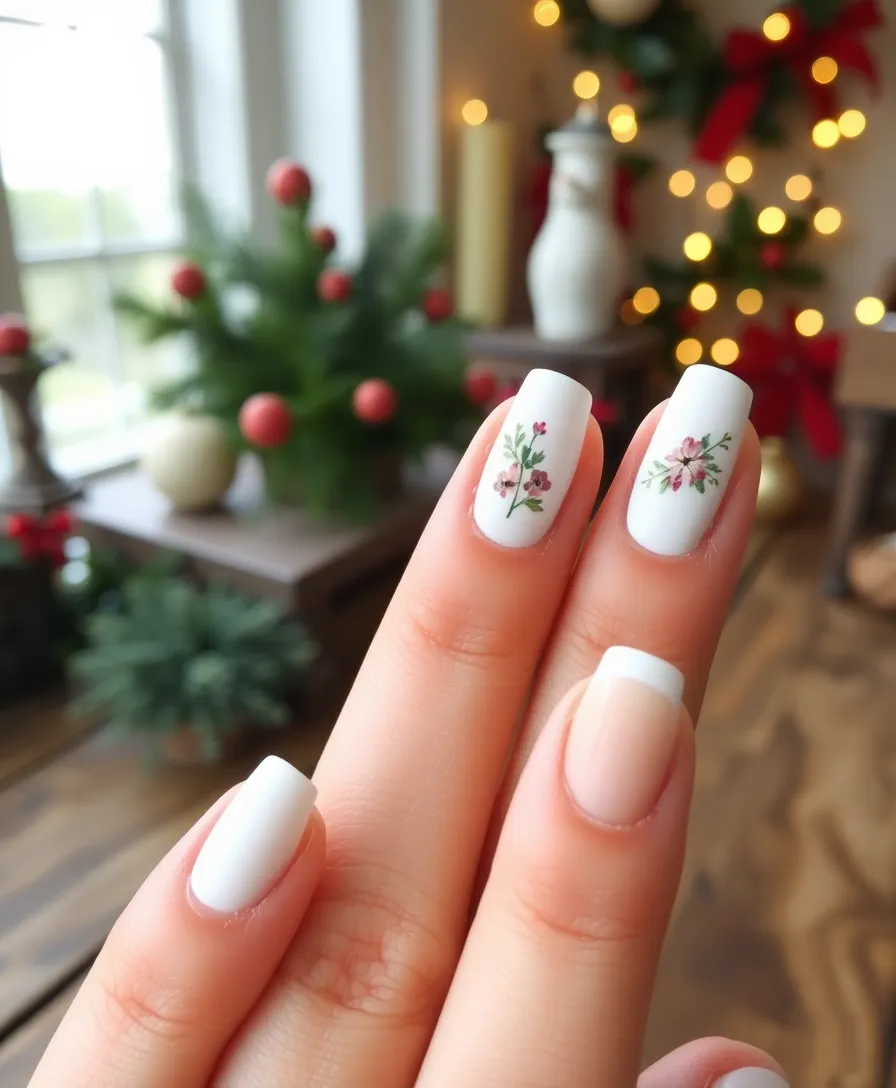 14 Elegant White Holiday Nails That Will Elevate Your Holiday Style Instantly! - 3. Elegant Floral Accents