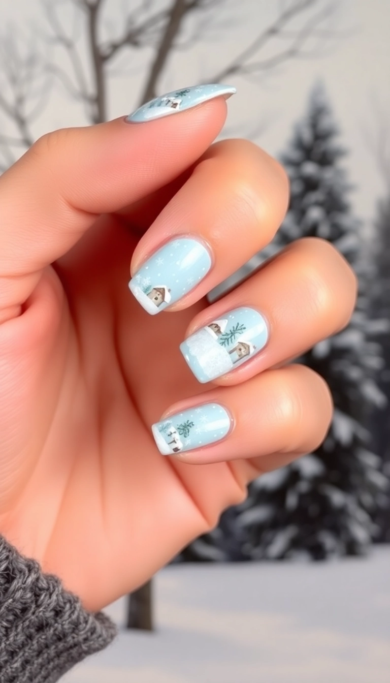 20 Fun Winter Nail Designs That Will Make You Want to Show Off Your Hands! - 20. Snowy Winter Scene