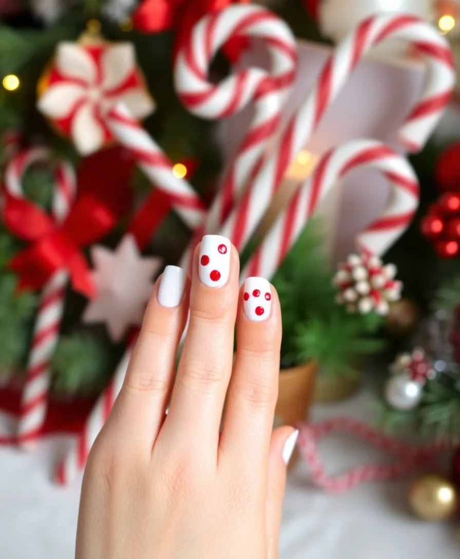 10 Easy Holiday Nails Short That Are Trending This Season (Get Inspired!) - 17. Candy Cane Dots