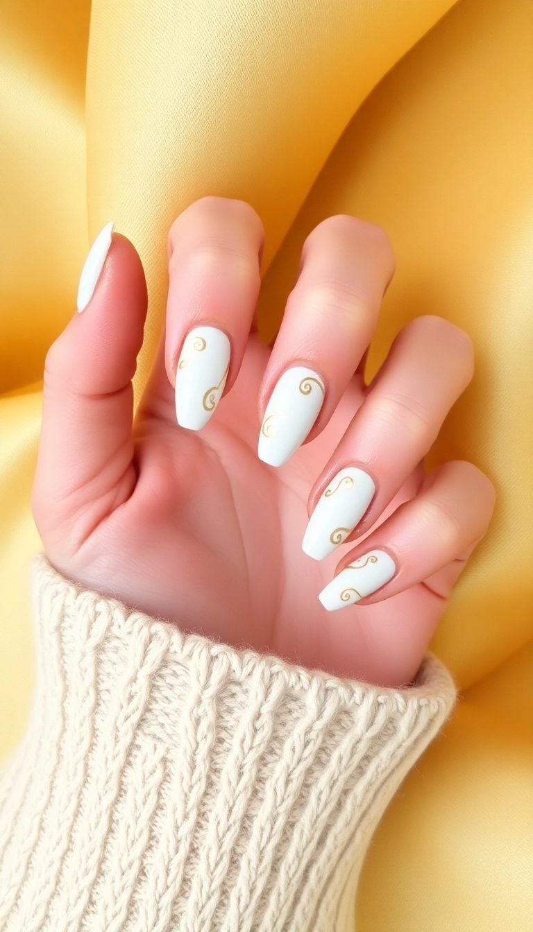 25 Stunning Christmas Dip Nail Ideas That'll Make You the Star of Every Holiday Party! - 11. Elegant White and Gold Swirls