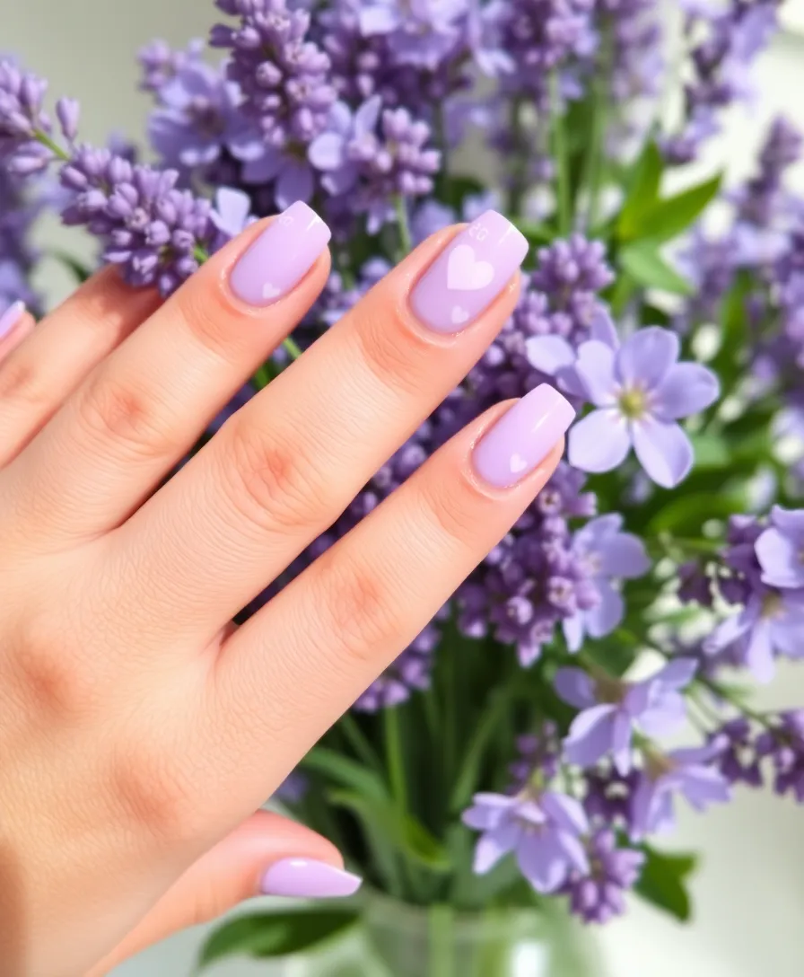 20 Trendy Valentine's Nails with Initials You Need to Try This Year! - 4. Sweet Lavender with Heart Accents