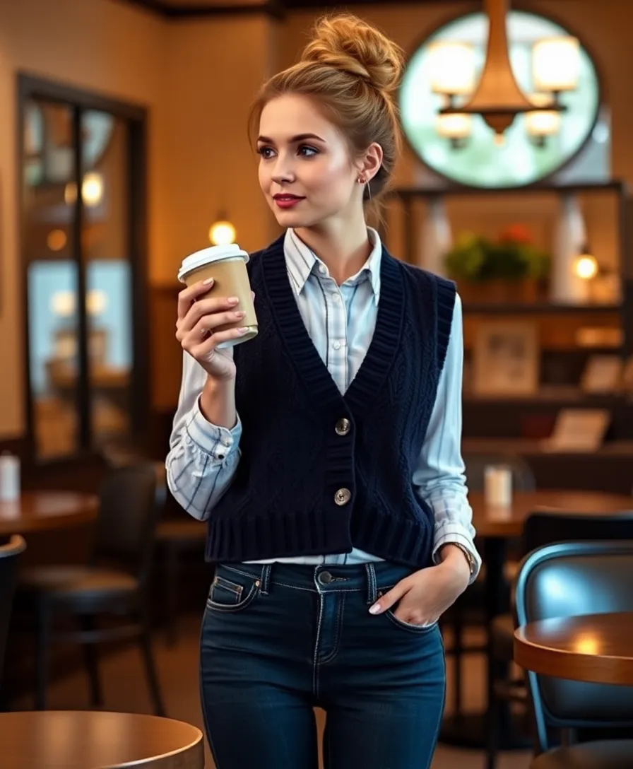 17 January Outfits for Women That'll Keep You Stylish and Cozy (You Won't Believe #9!) - 15. Sweater Vest with a Button-Up Shirt