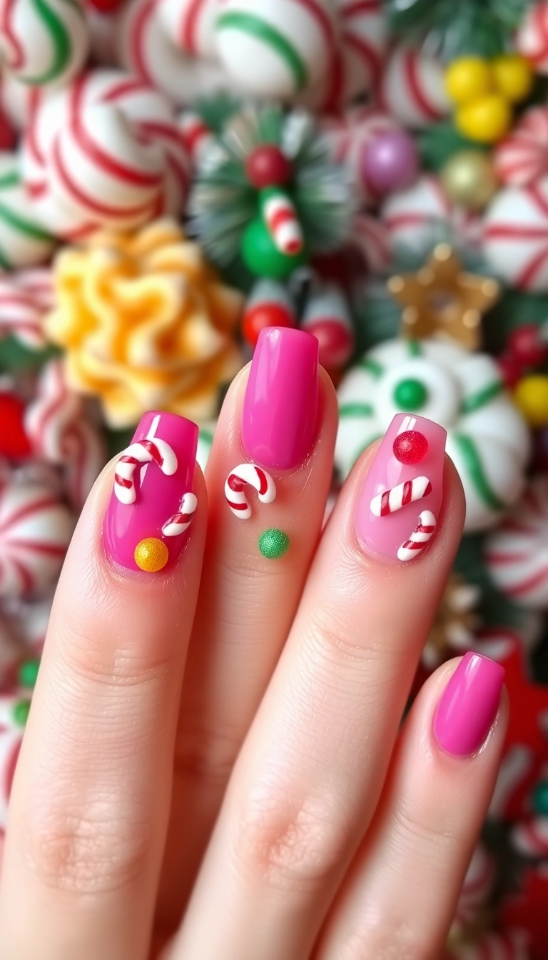 15 Festive Pink Christmas Nails You Need to Try This Holiday Season! - 15. Candy Land Fantasy