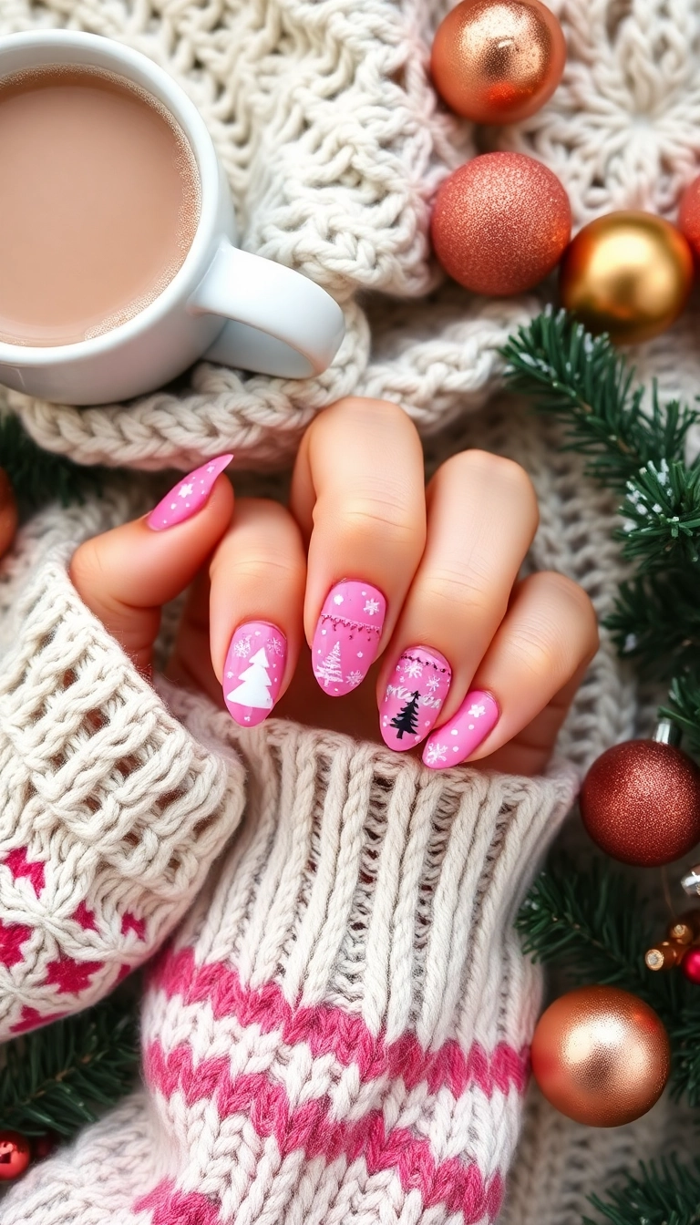 15 Festive Pink Christmas Nails You Need to Try This Holiday Season! - 6. Pink Christmas Sweater Nails