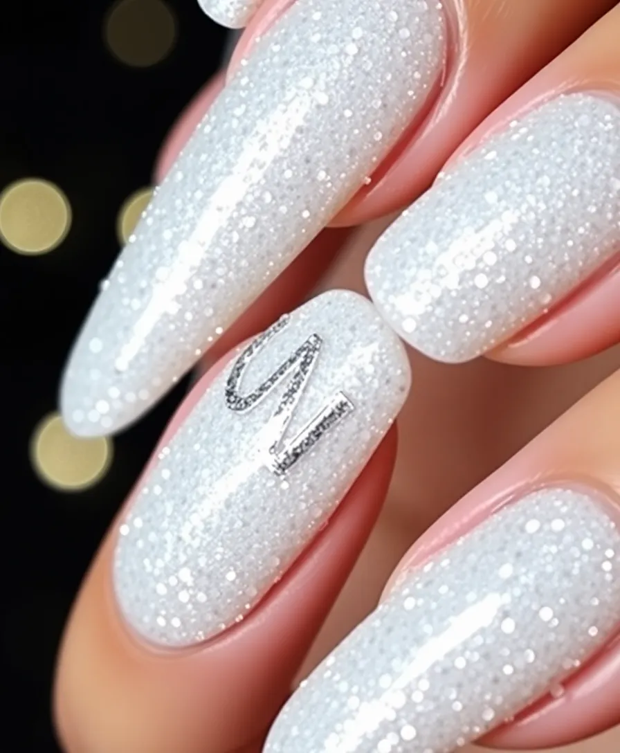 20 Trendy Valentine's Nails with Initials You Need to Try This Year! - 14. Silver Glitter with Initials