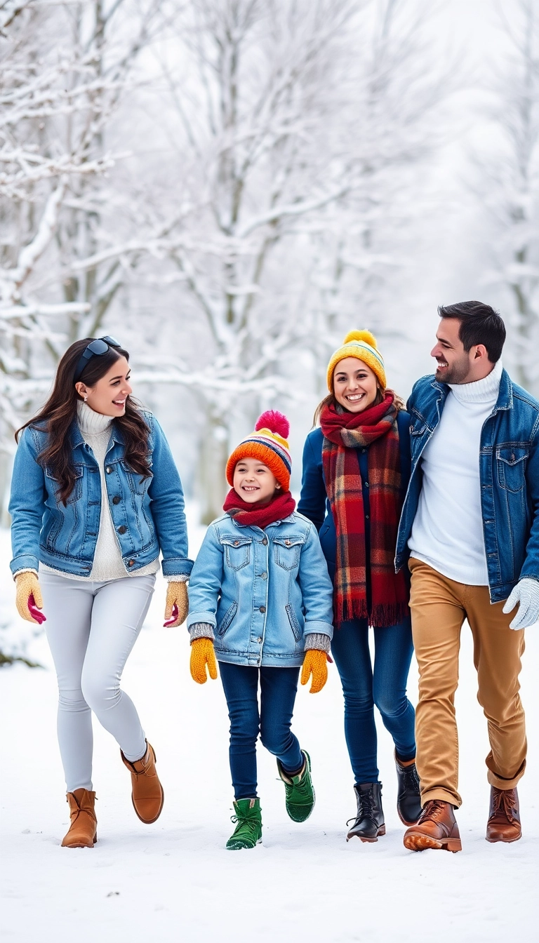 14 Family Winter Photoshoot Outfits That'll Make Your Holiday Cards Stand Out! - 5. Winter White and Denim Combo