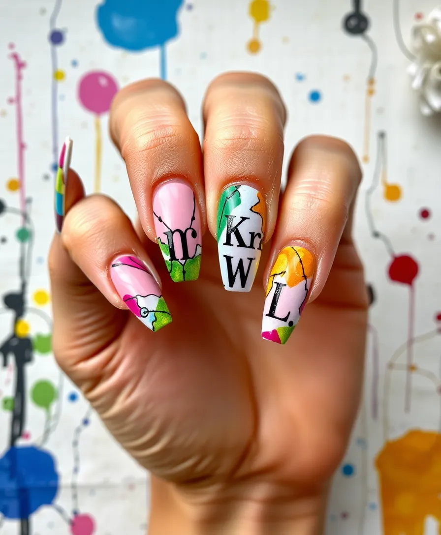 20 Trendy Valentine's Nails with Initials You Need to Try This Year! - 17. Artistic Abstract with Initials