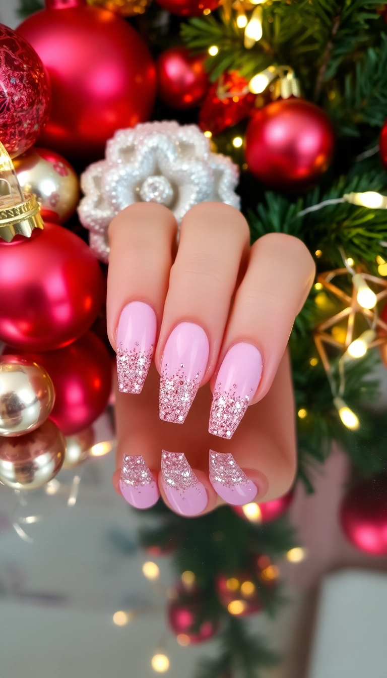 15 Festive Pink Christmas Nails You Need to Try This Holiday Season! - 7. Rose Gold Glitter Gradient