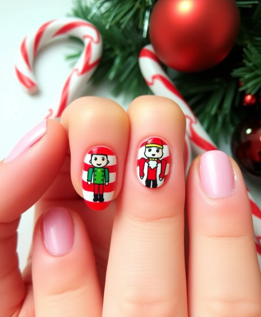 18 Jaw-Dropping Nutcracker Nails Ideas You Need to Try This Winter (You Won't Believe #7!) - 14. Candy Cane Stripes with Nutcracker