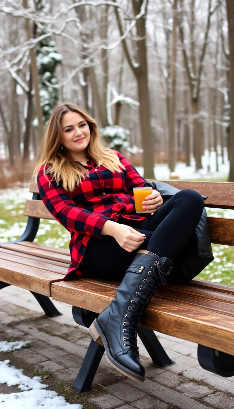 21 Casual Winter Leggings Outfits to Keep You Warm and Fabulous on Chill Days! - 4. Cozy Flannel and Leggings Ensemble