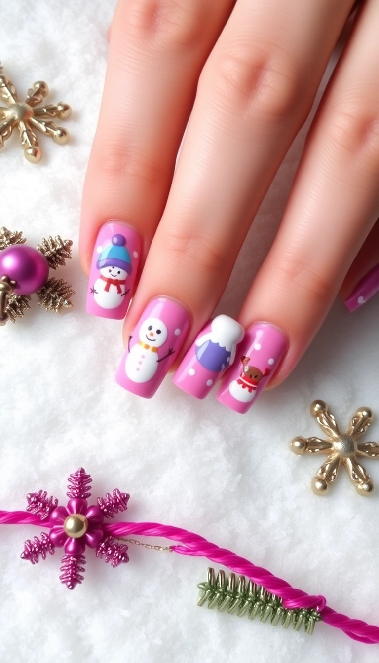 21 DIY Pink Winter Nails That Are So Easy, You'll Want to Try Them All (Don't Miss #8!) - 4. Whimsical Winter Wonderland