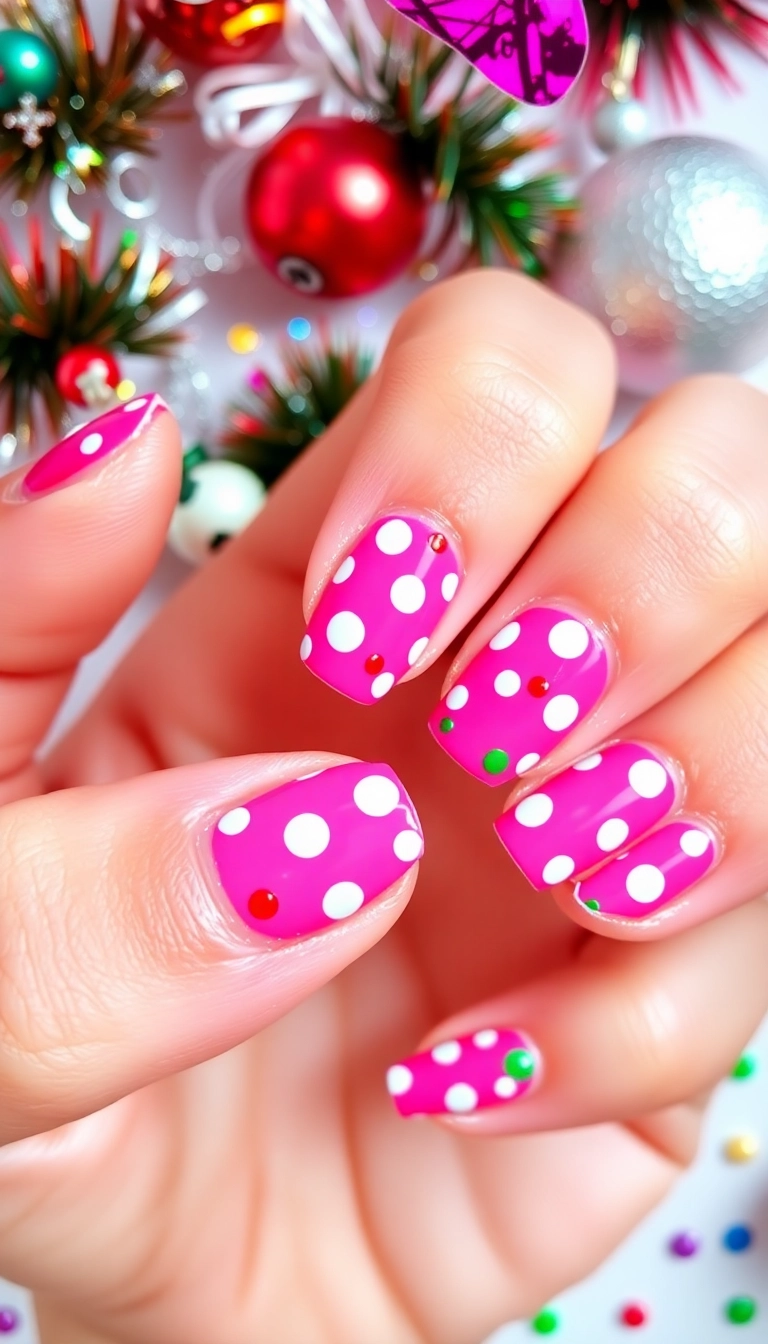 15 Festive Pink Christmas Nails You Need to Try This Holiday Season! - 8. Pink Polka Dot Delight