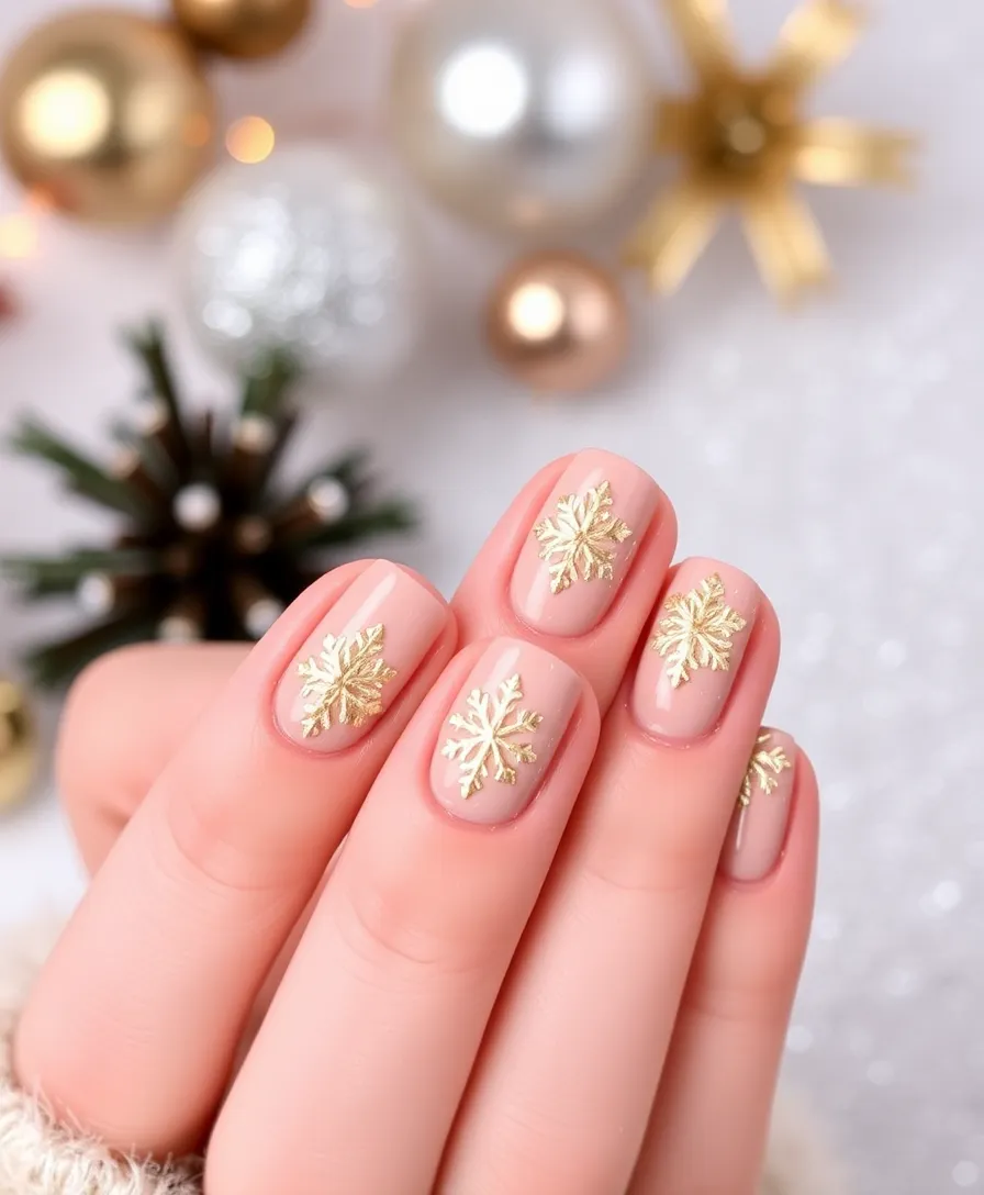 10 Easy Holiday Nails Short That Are Trending This Season (Get Inspired!) - 18. Golden Snowflakes