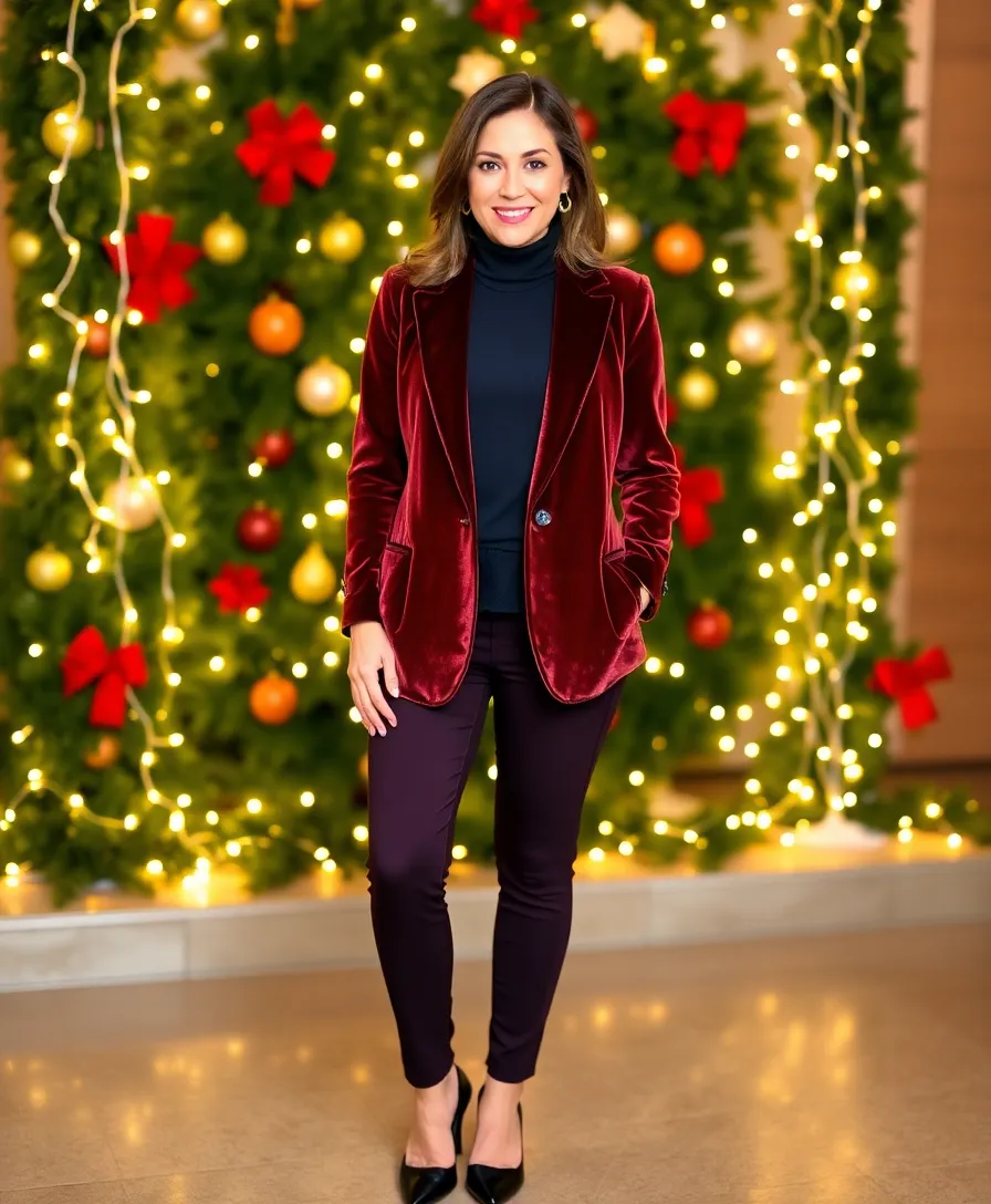 17 January Outfits for Women That'll Keep You Stylish and Cozy (You Won't Believe #9!) - 14. Velvet Blazer with Turtleneck and Slim-Fit Pants