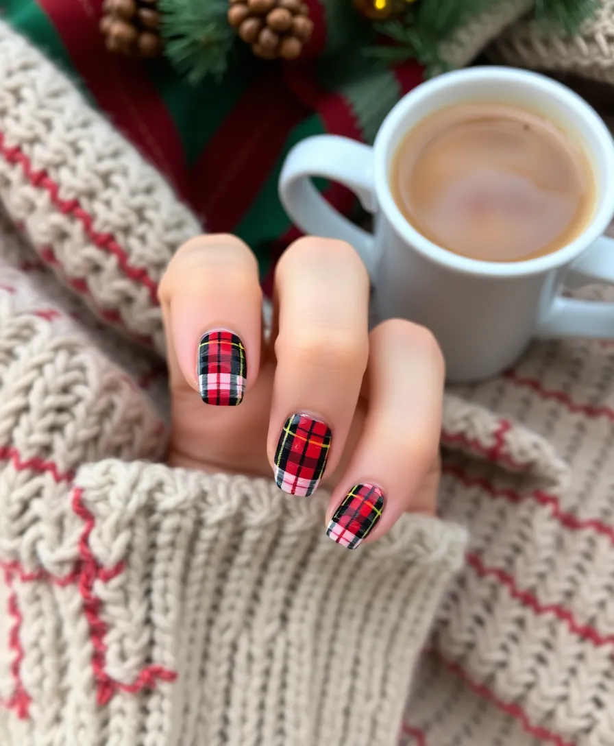 10 Easy Holiday Nails Short That Are Trending This Season (Get Inspired!) - 12. Holiday Plaid