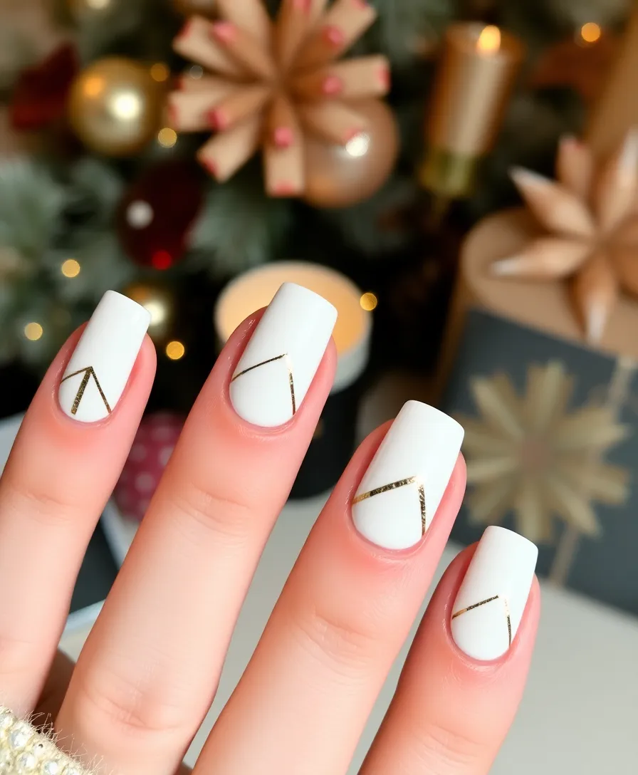 14 Elegant White Holiday Nails That Will Elevate Your Holiday Style Instantly! - 5. Minimalist White with Geometric Lines