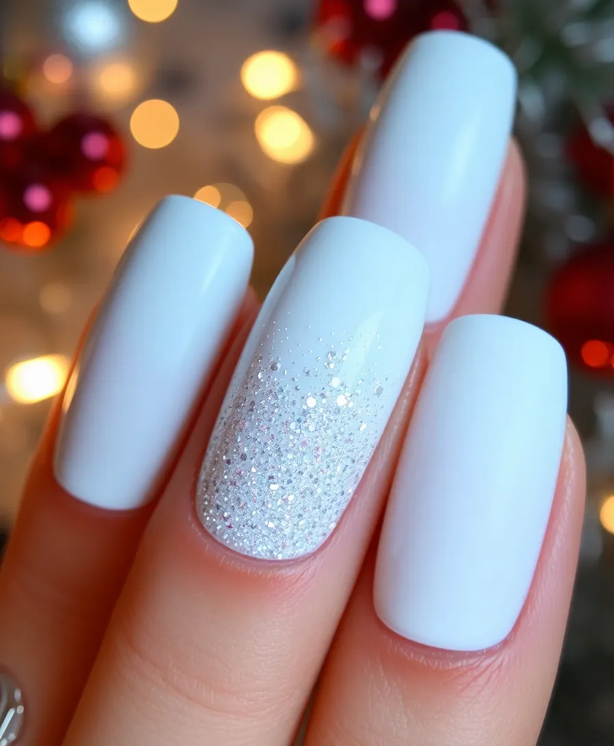 14 Elegant White Holiday Nails That Will Elevate Your Holiday Style Instantly! - 13. White Nails with Glitter Gradient