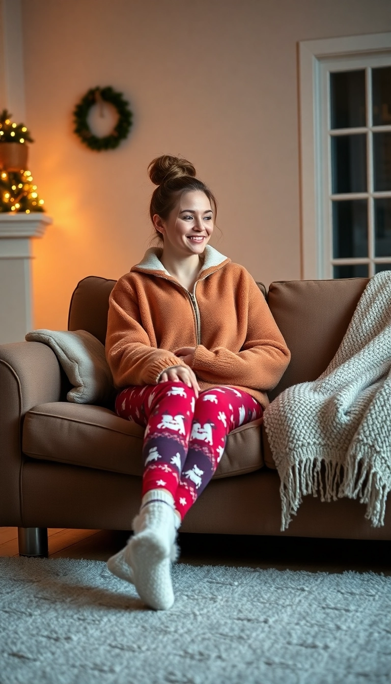 25 Trendy Holiday Outfits for Women That Are Perfect for Any Christmas Gathering (Don't Miss #17!) - 21. Cozy Fleece Jacket & Joggers