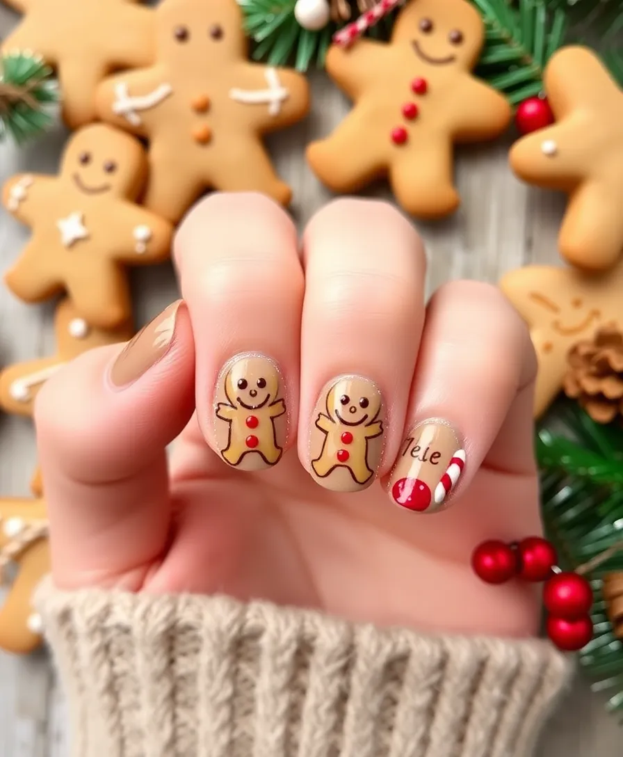 10 Easy Holiday Nails Short That Are Trending This Season (Get Inspired!) - 13. Gingerbread Man Accents