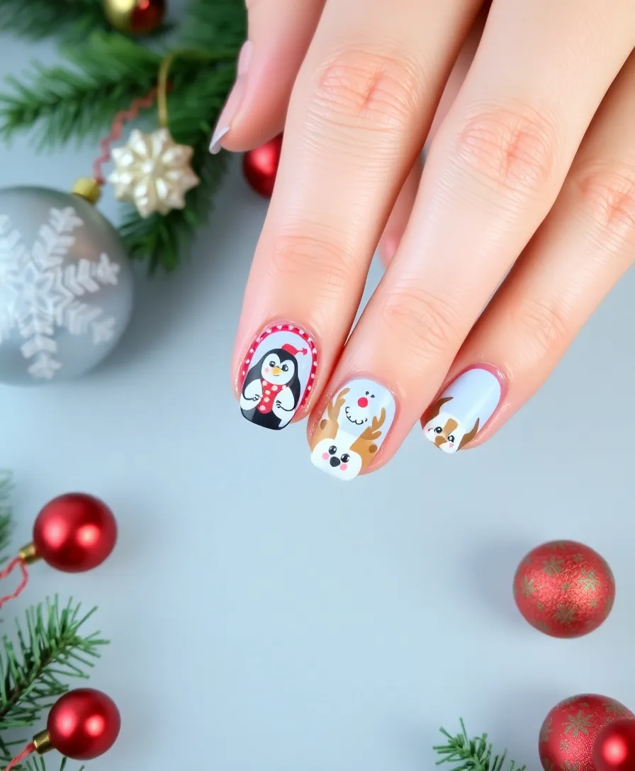 21 Festive Winter Nails 2024 Styles That Will Light Up Your Holiday Season! - 12. Whimsical Winter Animals