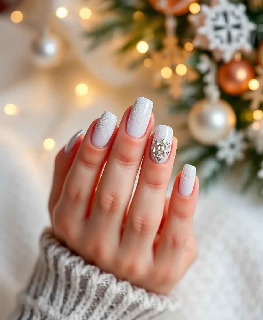 14 Elegant White Holiday Nails That Will Elevate Your Holiday Style Instantly! - 6. Frosted White with Crystal Accents