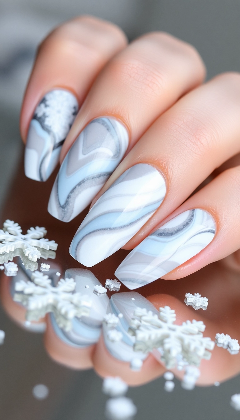 20 Fun Winter Nail Designs That Will Make You Want to Show Off Your Hands! - 12. Winter Wonderland Marble