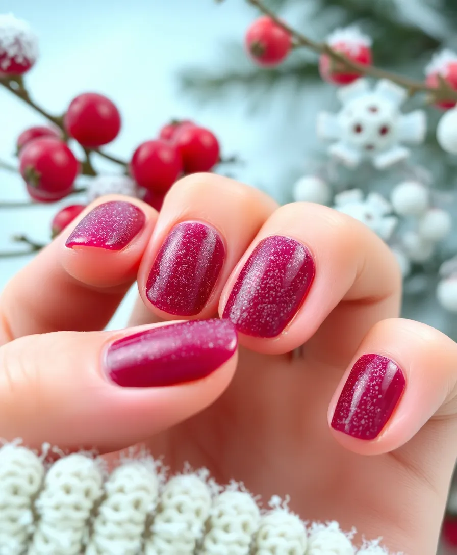 10 Easy Holiday Nails Short That Are Trending This Season (Get Inspired!) - 11. Frosted Berry Nails