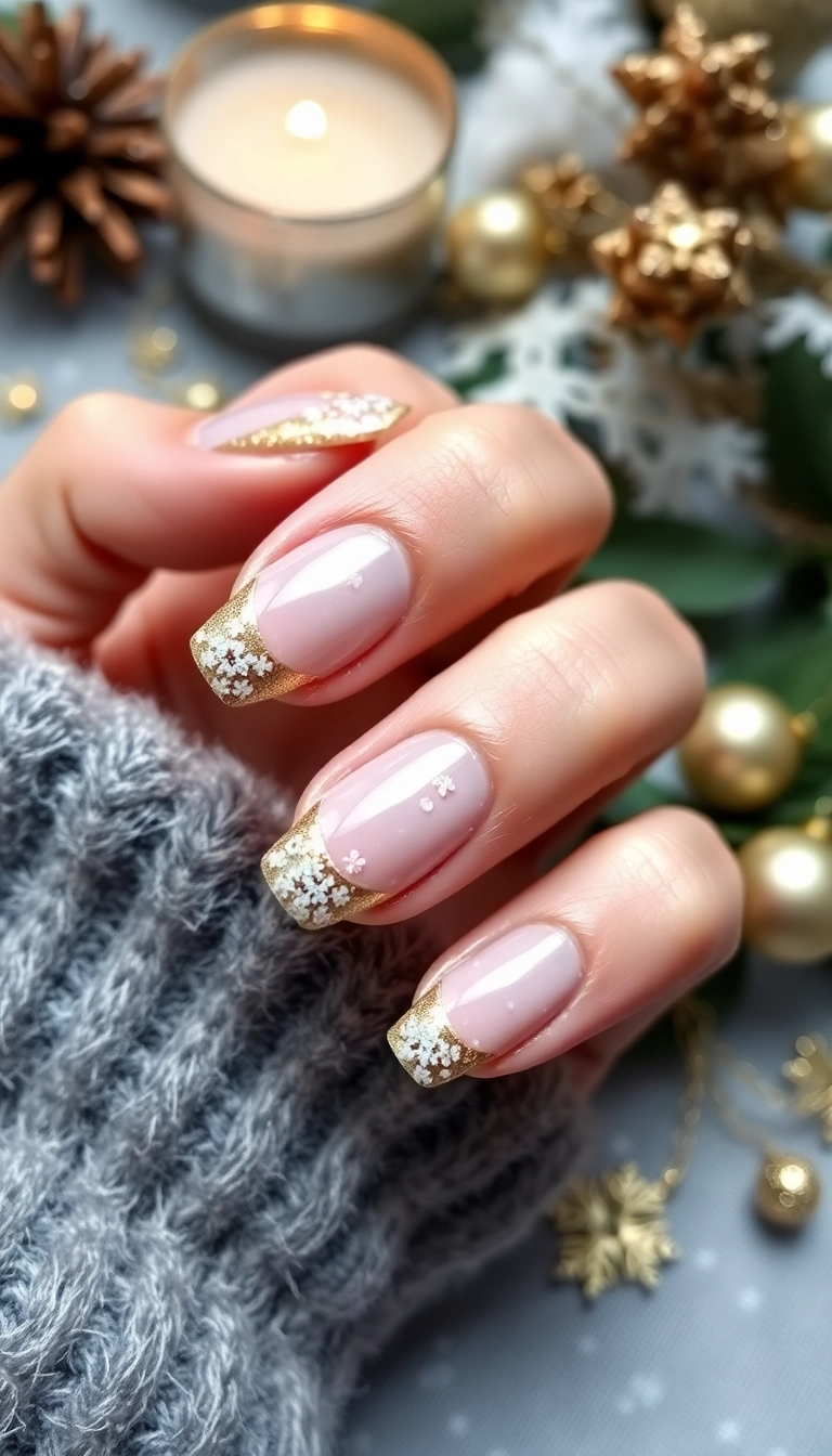 21 DIY Pink Winter Nails That Are So Easy, You'll Want to Try Them All (Don't Miss #8!) - 20. Snowy Gold Tips