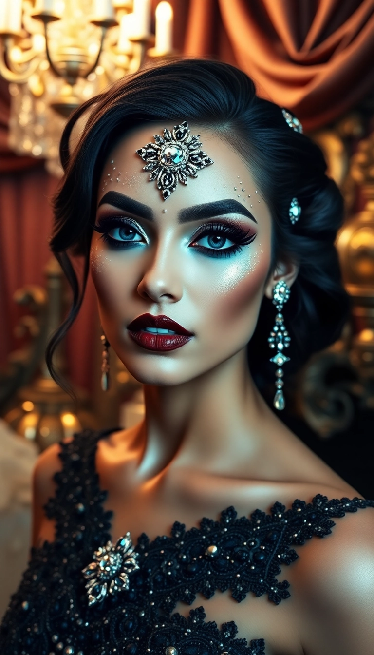 8 Elegant Rococo Makeup Ideas for Your Next Themed Event (You’ll Be the Star of the Show!) - 5. Royal Glam: Jewels and Glitter