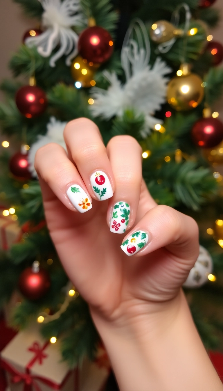 25 Stunning Christmas Dip Nail Ideas That'll Make You the Star of Every Holiday Party! - 13. Bright Christmas Ornaments