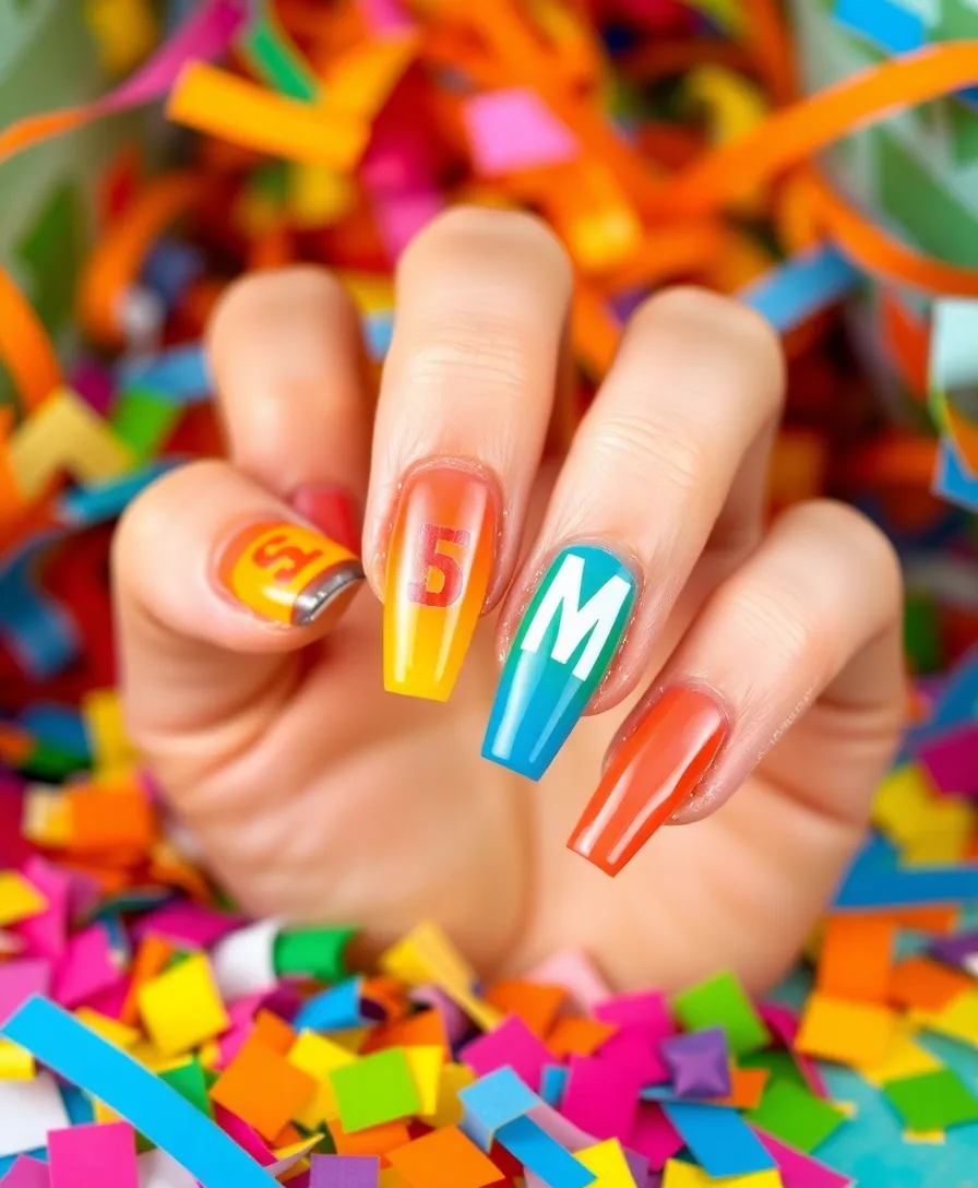 20 Trendy Valentine's Nails with Initials You Need to Try This Year! - 12. Multicolored Tips with Initials