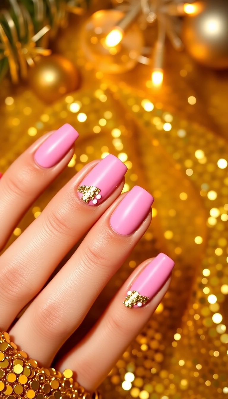 15 Festive Pink Christmas Nails You Need to Try This Holiday Season! - 4. Pink and Gold Glam