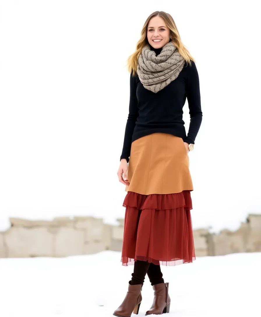 15 Warm Winter Outfits That'll Keep You Cozy and Stylish All Season Long! - 11. Layered Skirts with Thermal Tops