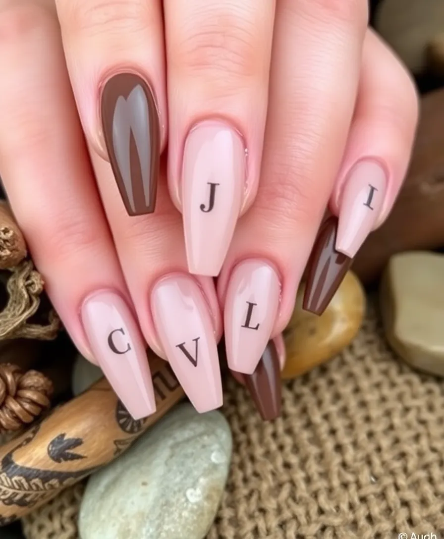 20 Trendy Valentine's Nails with Initials You Need to Try This Year! - 15. Earthy Tones with Initials