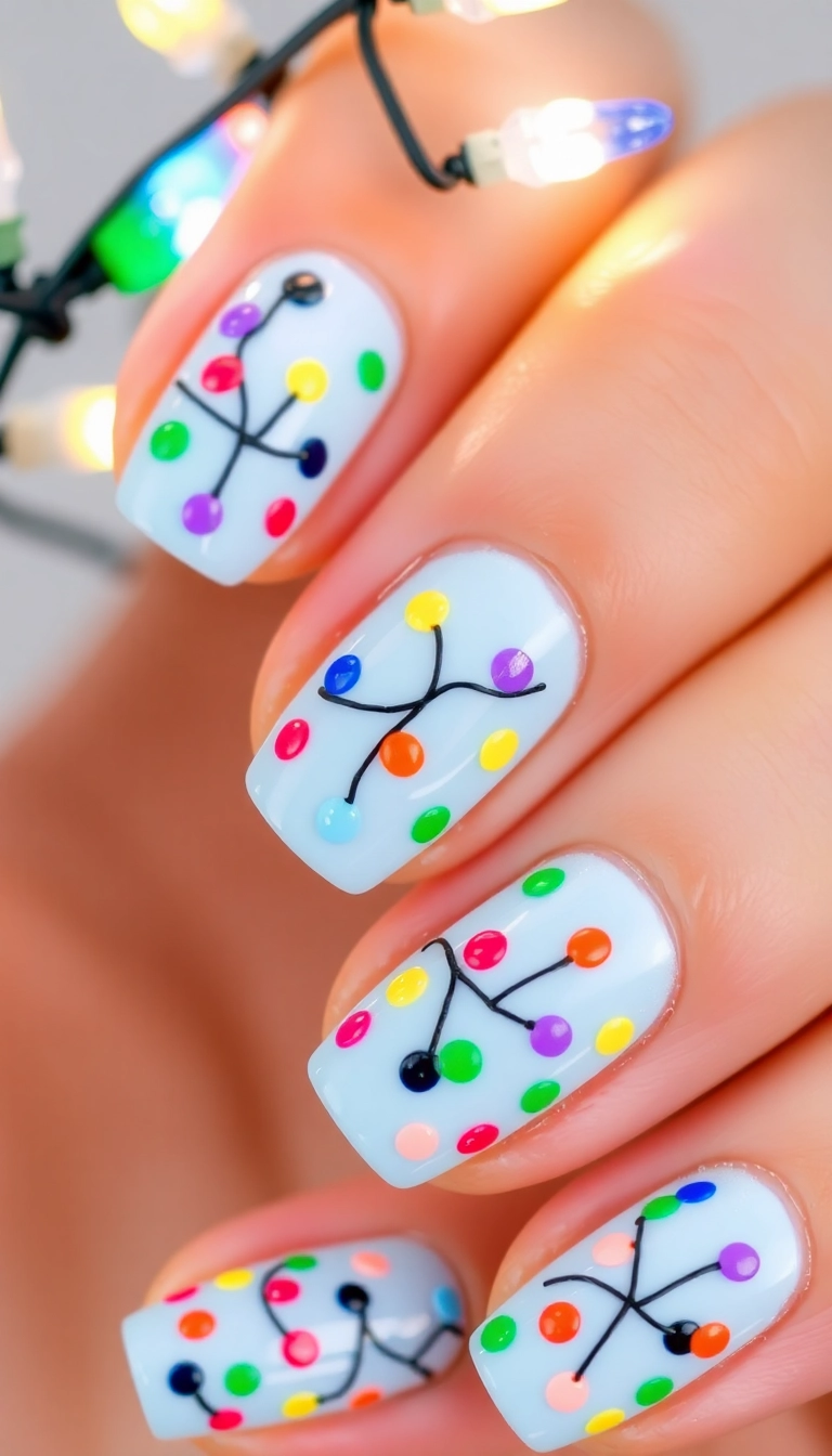 25 Stunning Christmas Dip Nail Ideas That'll Make You the Star of Every Holiday Party! - 6. Charming Christmas Lights