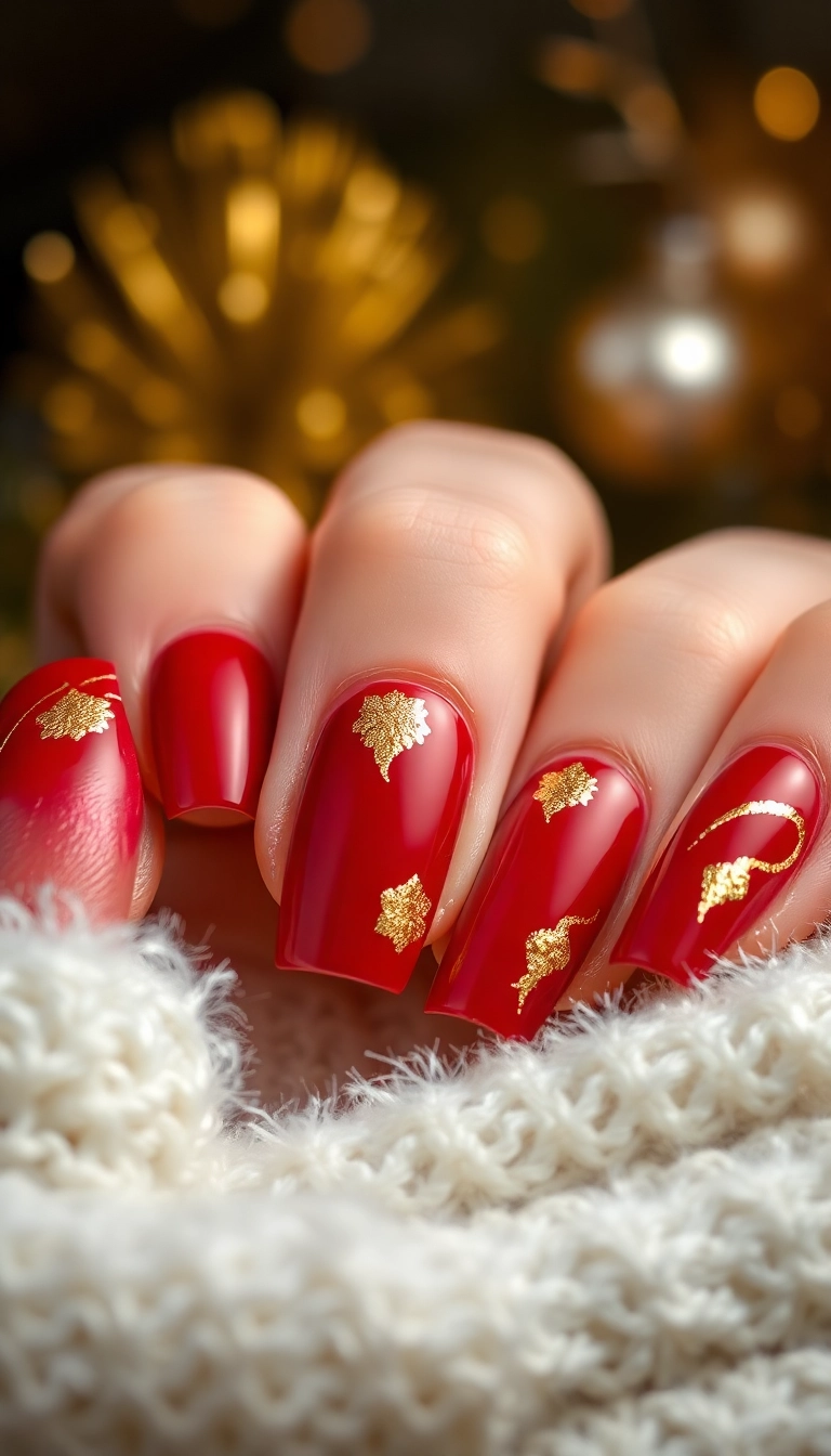 25 Stunning Christmas Dip Nail Ideas That'll Make You the Star of Every Holiday Party! - 21. Elegant Gold Foil Accents