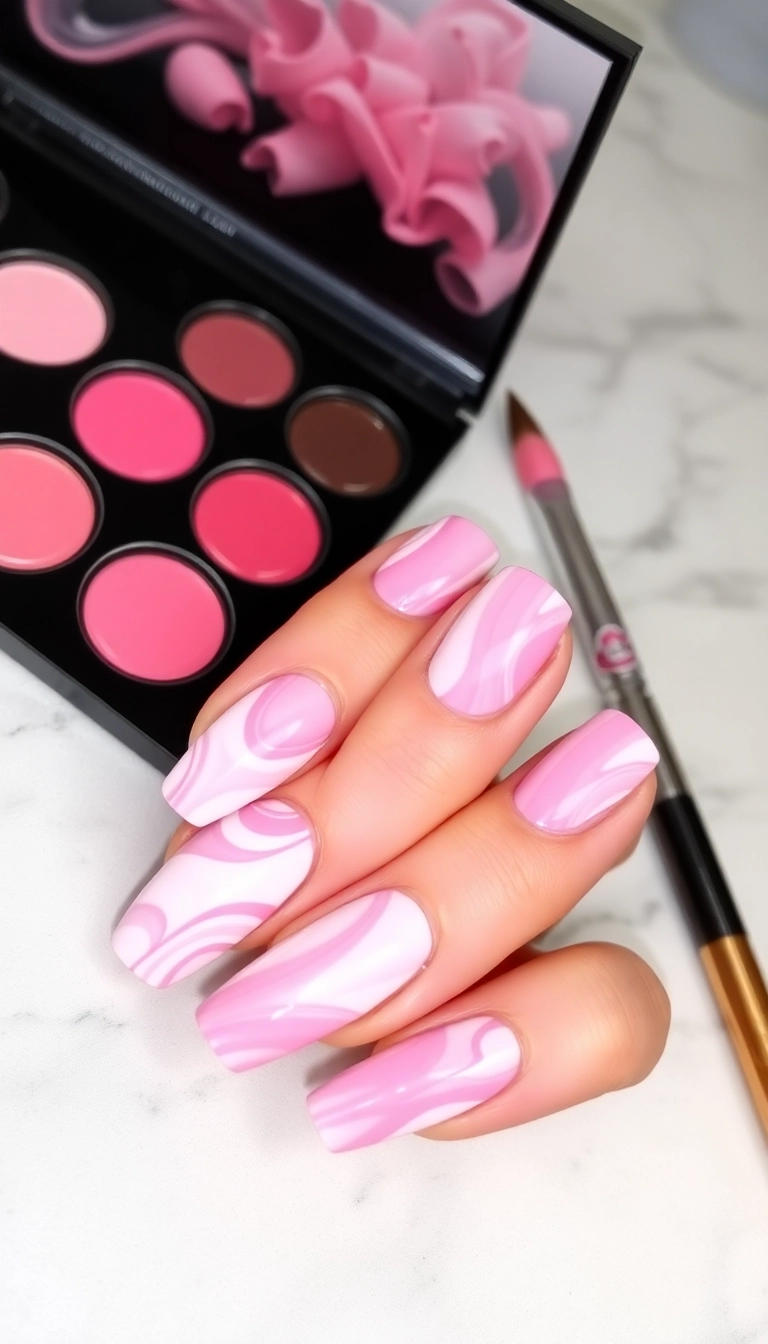 21 DIY Pink Winter Nails That Are So Easy, You'll Want to Try Them All (Don't Miss #8!) - 7. Marbled Pink Perfection