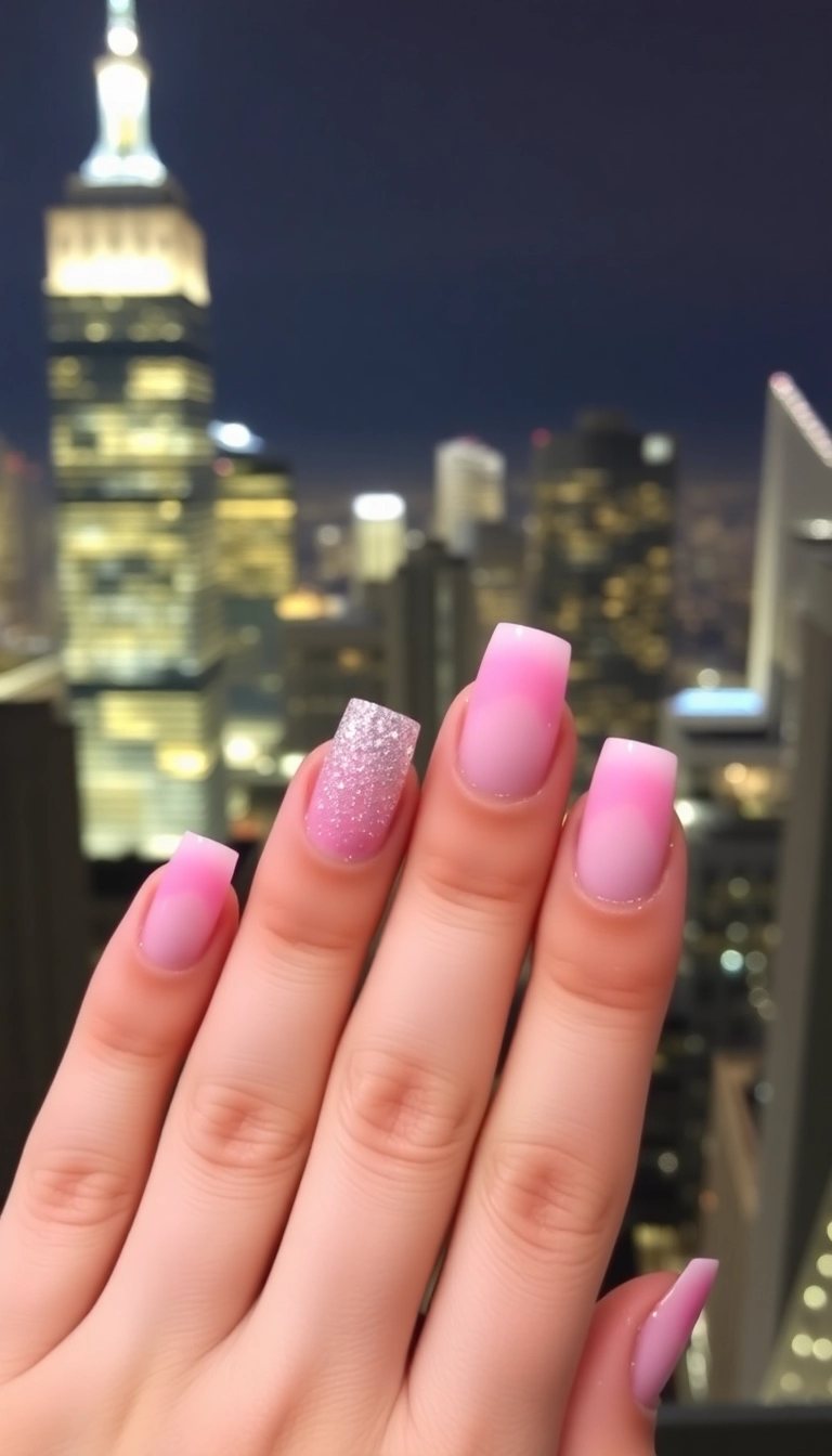 21 DIY Pink Winter Nails That Are So Easy, You'll Want to Try Them All (Don't Miss #8!) - 3. Sparkling Ombre Delight