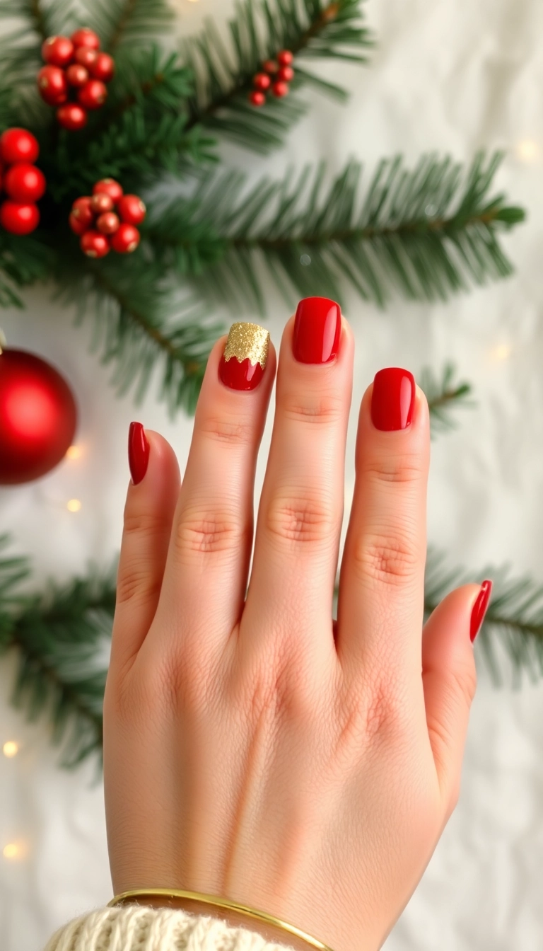 25 Stunning Christmas Dip Nail Ideas That'll Make You the Star of Every Holiday Party! - 1. Classic Red and Gold Elegance